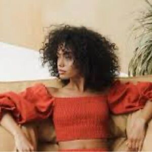 Item Ditto Long Sleeve Smocked Crop Top In Deep Pumpkin